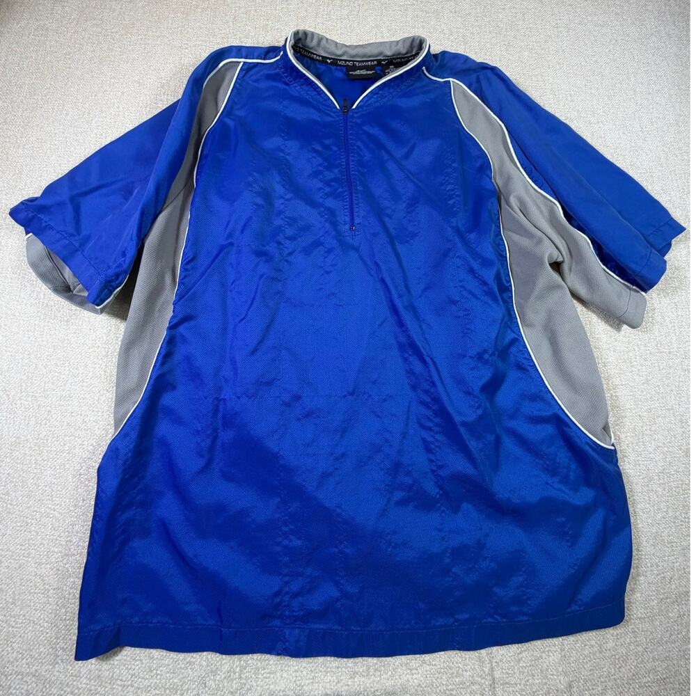 Mizuno Team Wear Mens Blue Gray 2XL Short Sleeve 1/4 Zip Active Pullover Jersey